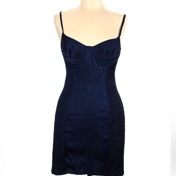 Last call - donating Feretti Jeans Gorgeous navy blue thick satin cocktail - Picture 1 of 8